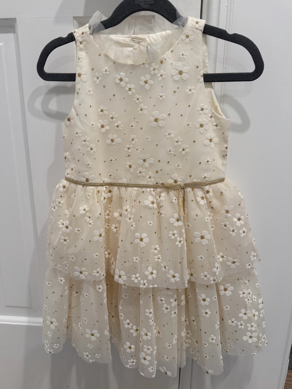 Janie and Jack gold ivory flower shimmer dress size 4